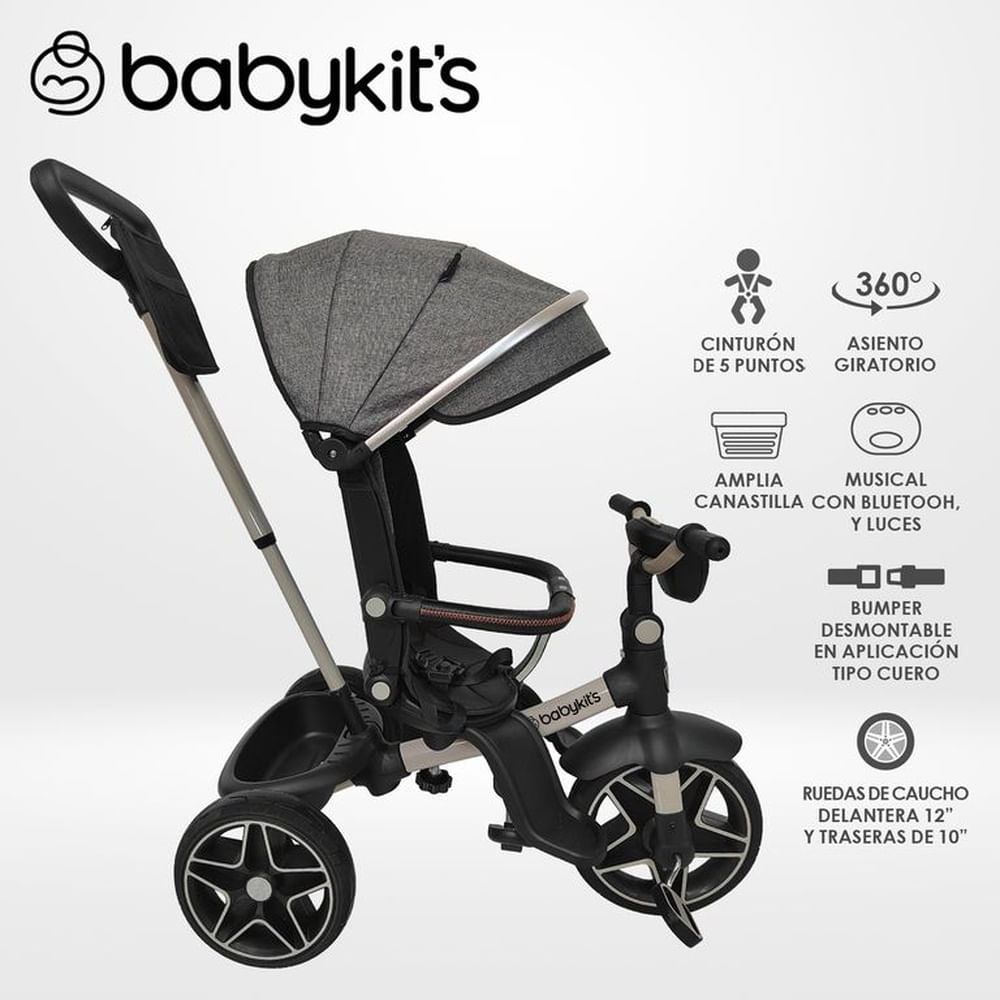 Triciclo Explorer Giro 360  LX - 5en1 Gris