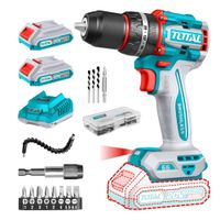 Taladro Atornillador 66nm + 2 Bat 2Ah 20v + Accesorios Total TIDLI20668-26095-TACSD3091