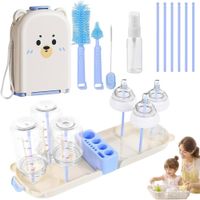 Set Limpiador de Biberones Portatil Osito Multifuncional 10 en 1 de silicona con Estuche AZU