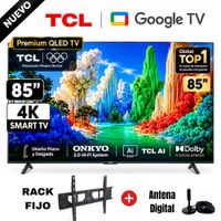 Televisor Smart TV TCL 85 QLED UHD 4K Google TV 85A400 Modelo 2026 - 144Hz Premium y Rack - Antena