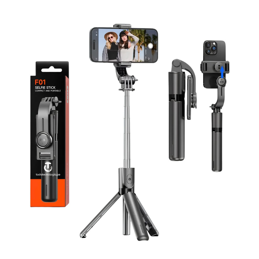 Trípode Selfie Stick Bluetooth Extensible 67 cm con Control Remoto Inalámbrico Giratorio 360° HX-F01
