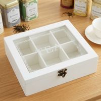 Porta Infusiones de Madera con Tapa de Vidrio 6 Compartimentos