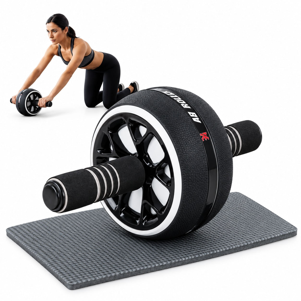 Rueda Abdominales Abs Wheel Antideslizante No Ruidos Blanco con Negro