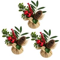 Pack De 3 Mini Arreglos Navideños De Moritas Rojas De 15Cm Bg410211 Floripastore