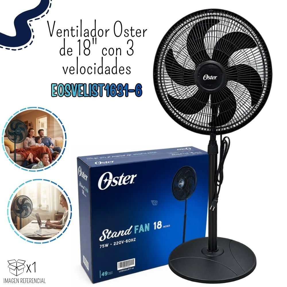 Ventilador Oster De Pedestal 18 Color Negro EOSVELIST1631-6H