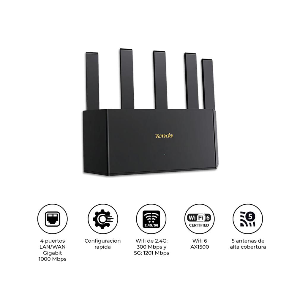 Router WiFi 6 Tenda TX2L Pro AX1500 Gigabit 5 Antenas