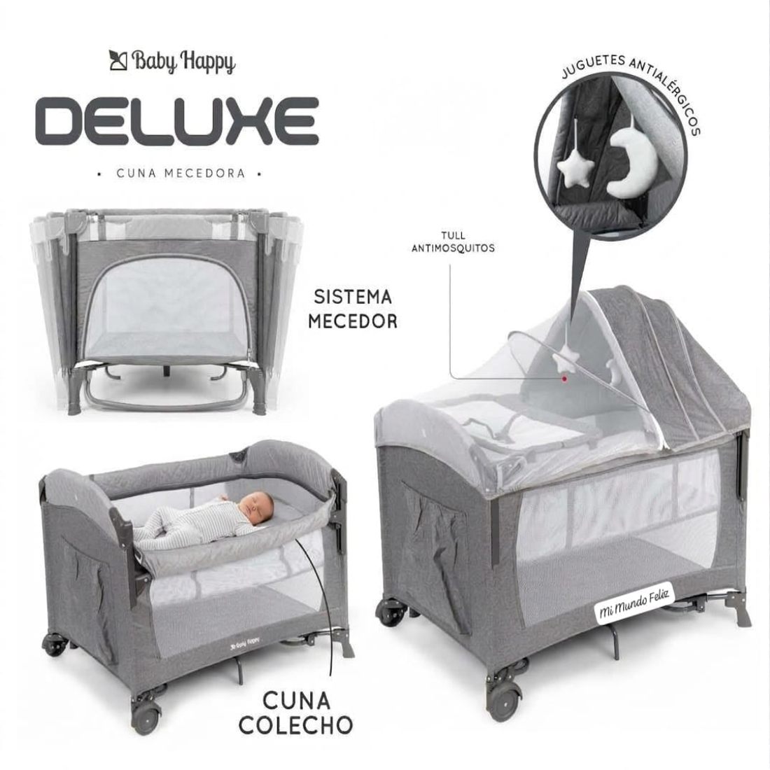 CUNA PARA BEBE FUNCION DE COLECHO MECEDOR GRAY