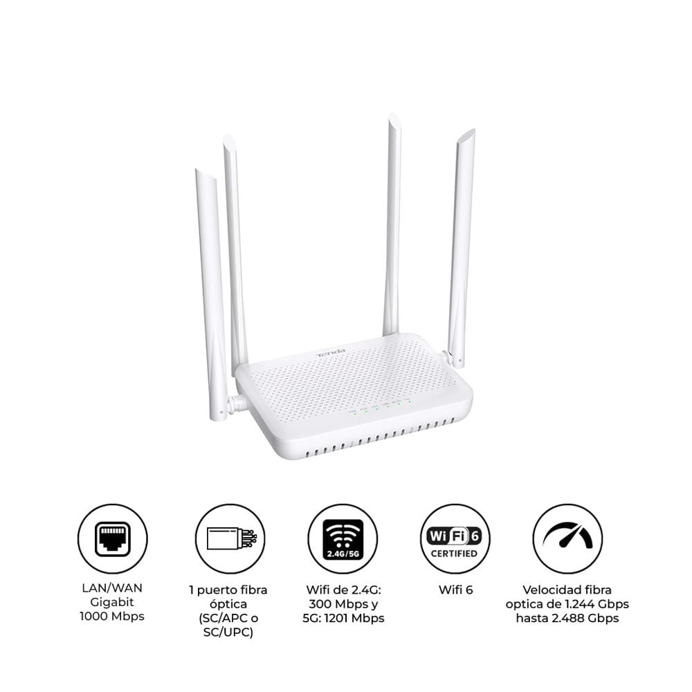 ONT WiFi 6 AX1500 Tenda HG15 XPON FTTH Alta Cobertura