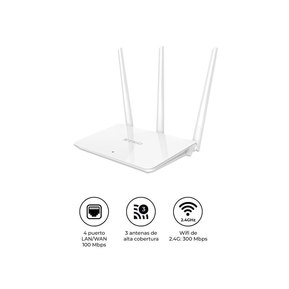 Router WiFi Tenda F3 N300 300Mbps 3 Antenas Blanco