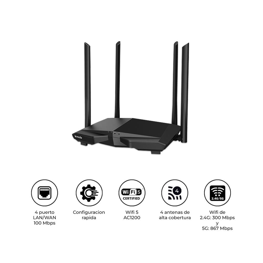 Router WiFi Tenda AC6 AC1200 Doble Banda 4 Antenas