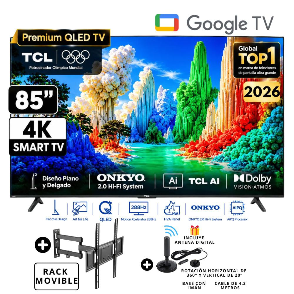 Televisor TCL 85 Qled Premium Ultra HD 4k Smart Tv  85A400 Google TV - Rack Movible