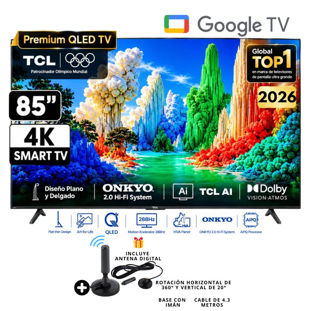 Televisor TCL 85 Qled Premium Ultra HD 4k Smart Tv 85A400 Google TV - Antena Digital