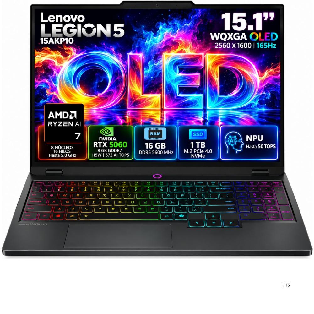 Laptop Lenovo LEGION 5 16ADR10 AMD RYZEN AI 7  RAM 16GB SSD 1TB RTX 5060 -83F1002ULM