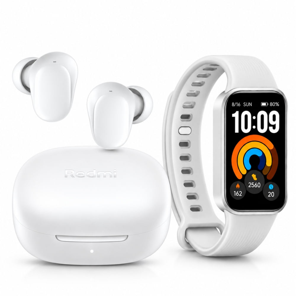 Combo Xiaomi Audífonos Redmi Buds 6 Play Blanco Más Smart Band 11 Active Gris