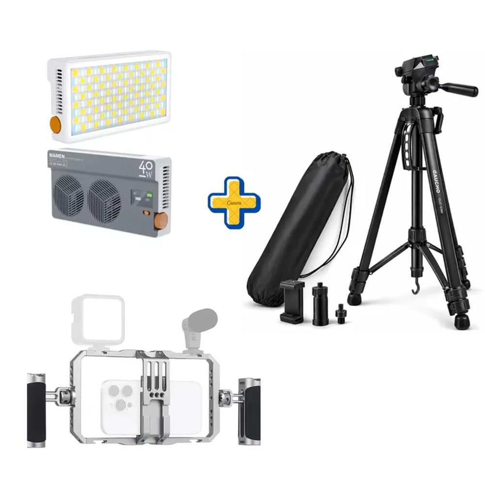 tripode de 7kilos+ jaula de aluminio + Luz LED 40W