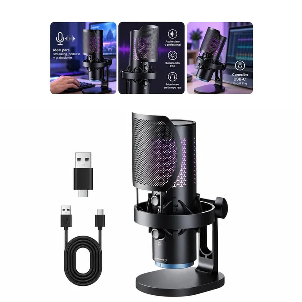 Micrófono RGB de Escritorio para Streaming Podcast
