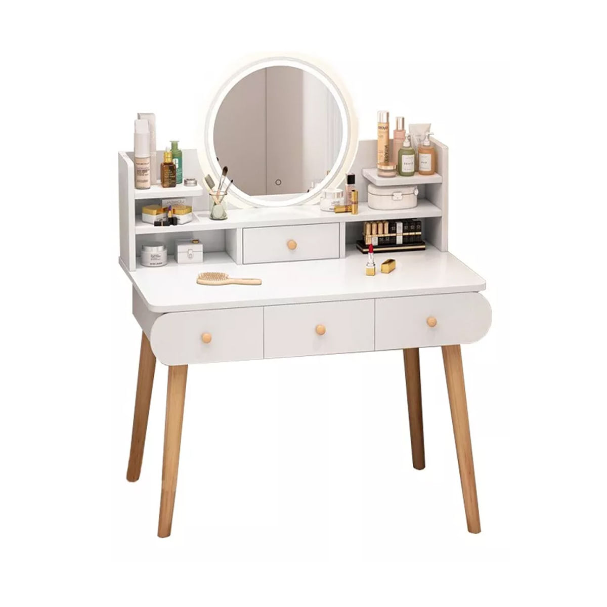 Tocador De Maquillaje Vintage Con Espejo LUZ LED Para Dormitorio Blanco ZZ41