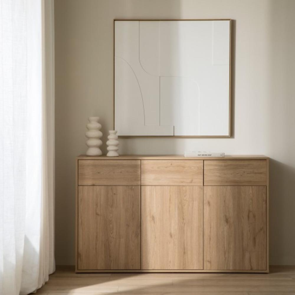 Aparador Lohan 3 Puertas 3 Cajones Moderno Roble 140x35x85cm