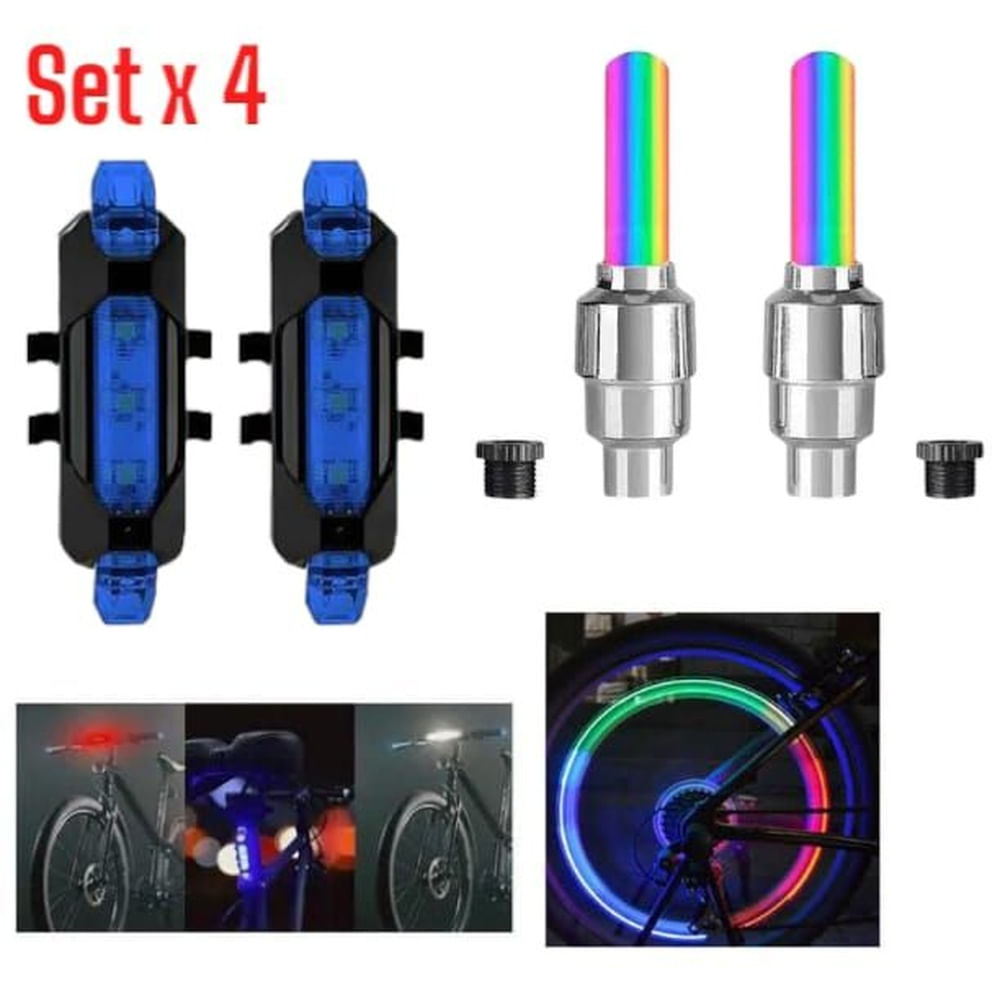 Set de Luces para Bicicleta RGB: 2 Traseras y 2 para Ruedas