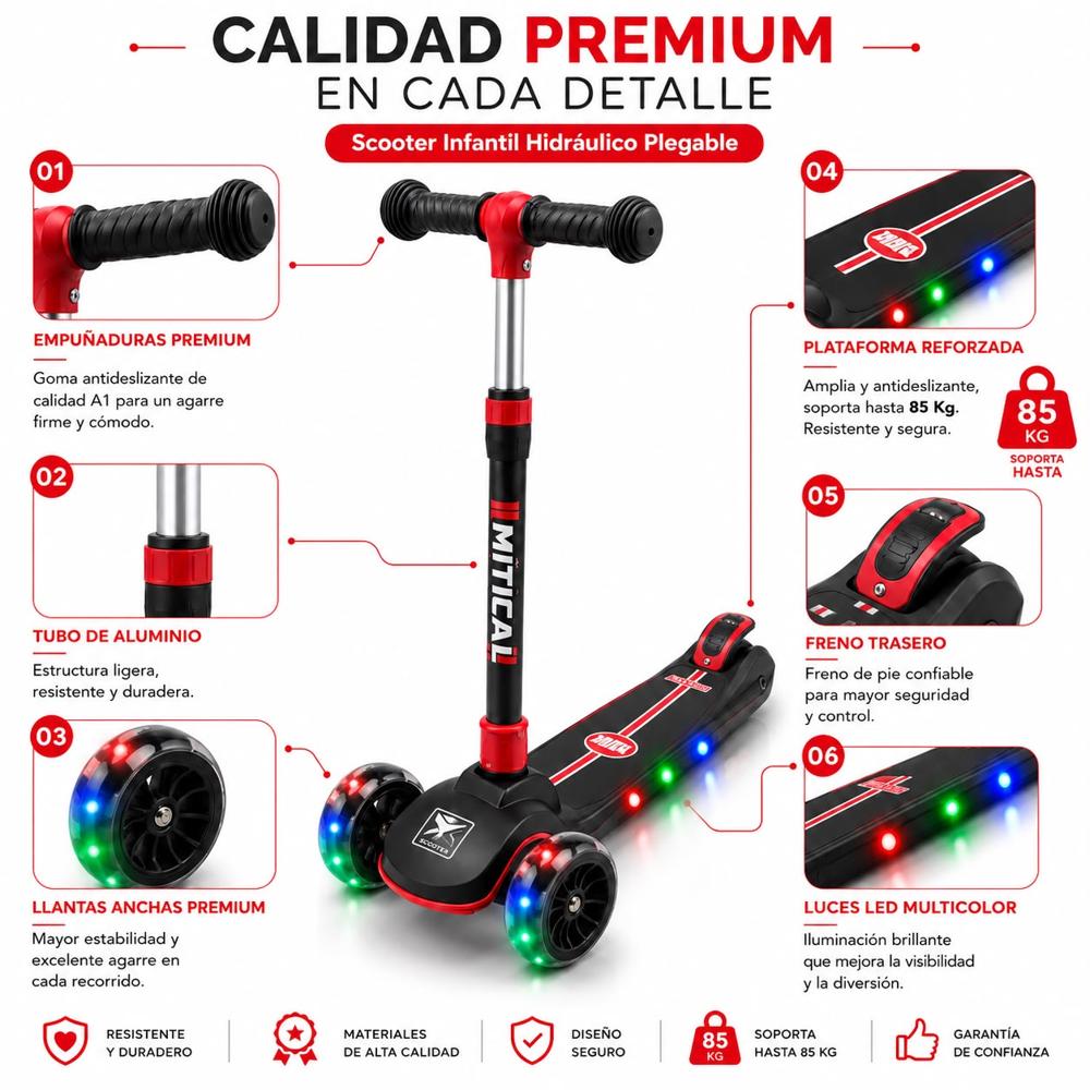 SCOOTER INFANTIL PLEGABLE  RUEDAS ANCHAS CON BLUETOOTH - LUCES LED Y  FUNCIÓN MUSICAL 2026