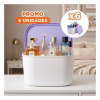 Pack6 Canasta con Tapa para el Hogar Plastico Lila y Blanco 26.5x22x15.4 cm YRegalo Sticker