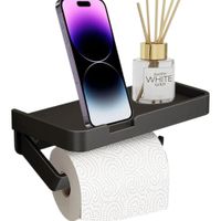 Porta Papel Higiénico de Baño con Repisa de Metal Negro para Pared