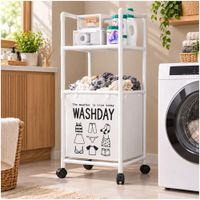 Estante Organizador Multiusos para Lavandería con Cesto 105x42x32cm Blanco