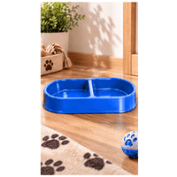 Plato Doble Para Alimento de Perros y Gatos - Azul