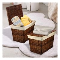 Cesta decorativa de Mimbre Rectangular con Forro Interior y Tapa Marron YSticky