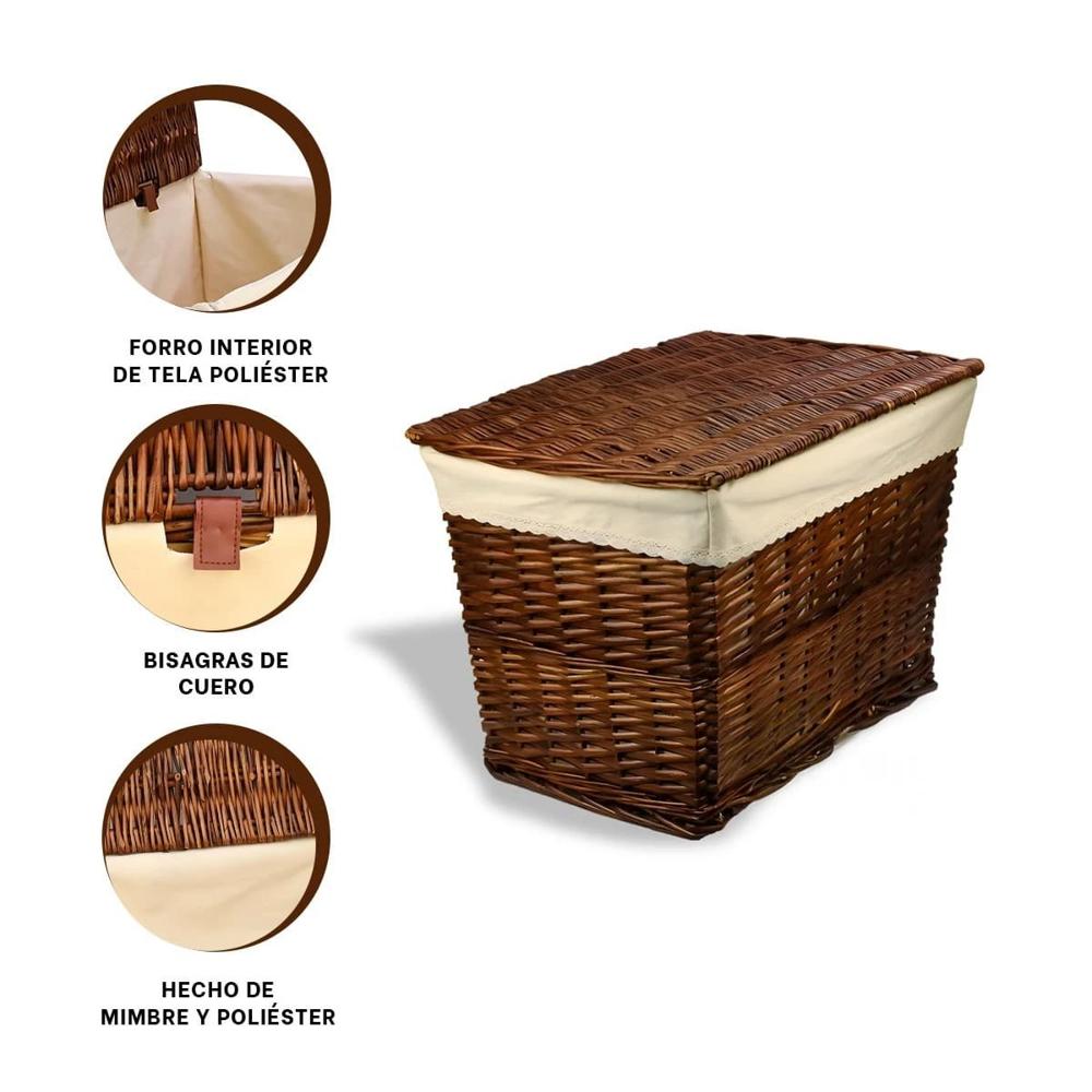 Ordenador de Mimbre Rectangular con Forro Interior y Tapa para Hogar Marron YLigas Regalo