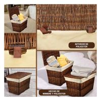 Decoracion de Mimbre Rectangular con Forro Interior y Tapa para Casa Marron