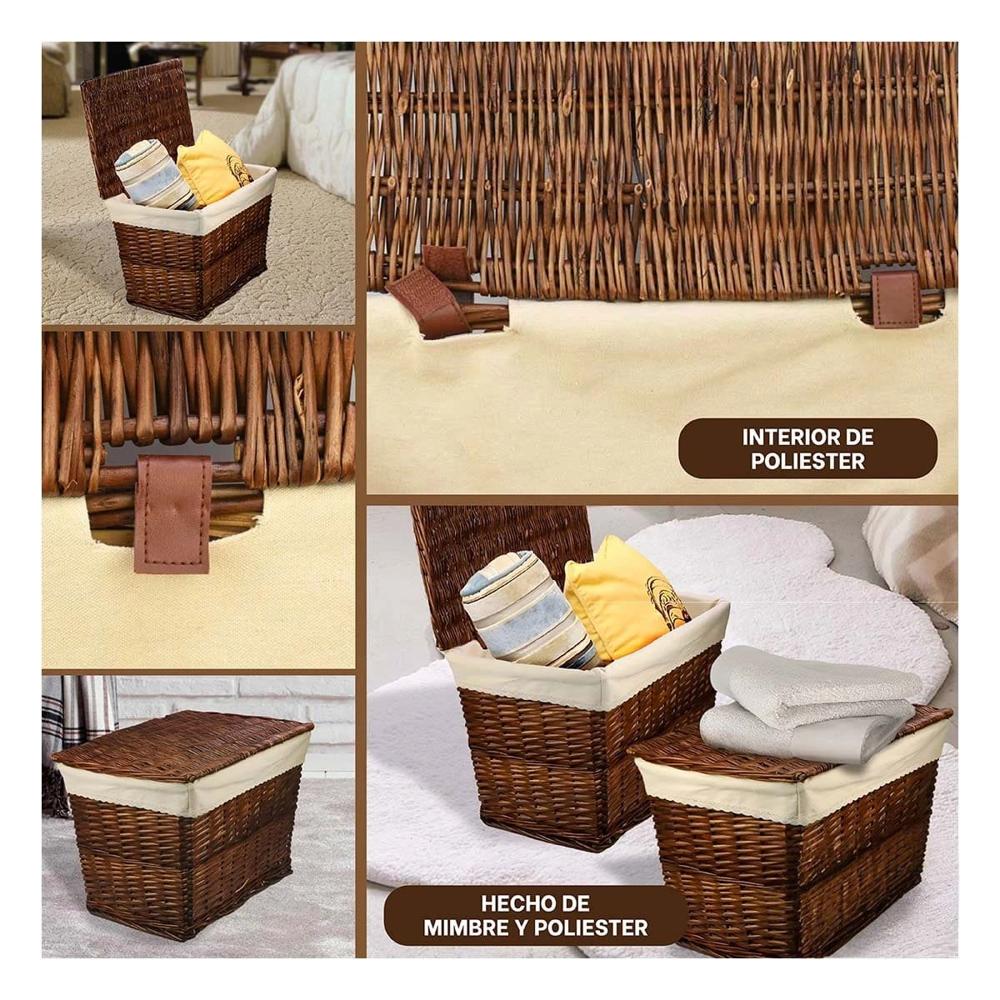 Decoracion de Mimbre Rectangular con Forro Interior y Tapa para Casa Marron