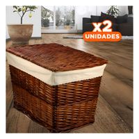 Pack2 Organizador de Mimbre Rectangular con Forro Interior y Tapa Marron YPapel Regalo