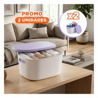 Pack2 Recipiente con Tapa para Organizacion Lila y Blanco 26.5x22x15.4 cm YRegalo Sticker