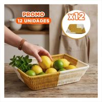 Pack12 Canasta Multiuso Color Mostaza y Blanco con Acabado Tejido YPapel Regalo