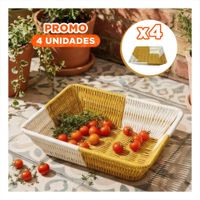 Pack4 Cesta Color Mostaza y Blanco con Diseño Tejido YPapel Regalo