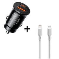 Combo Cargador Auto Remax RCC358 30W - Cable Solohour CL101 Lightning 65W Blanco