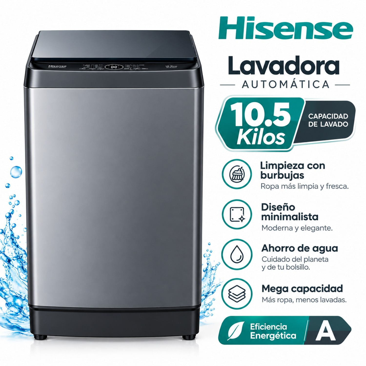 Lavadora Hisense 10.5 kg Carga Superior WT3K1131UT Gris