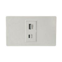 TOMACORRIENTE SIMPLE CARGADOR USB TIPO A Y TIPO C PLACA BLANCA Y DADOS BLANCOS SANDAY
