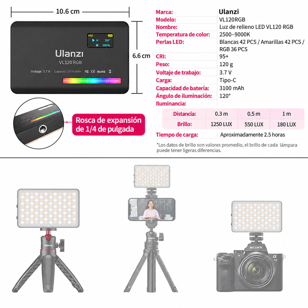 Luz Continua LED Portatil Ulanzi VL120RGB