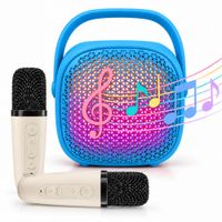 Parlante Karaoke Celeste Con 2 Micrófonos Inalámbricos Portátil Para Niños Y Adultos
