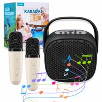 Parlante Karaoke Negro Con 2 Micrófonos Inalámbricos Portátil Para Niños Y Adultos