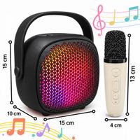Parlante Karaoke Negro Con 2 Micrófonos Inalámbricos Portátil Para Niños Y Adultos