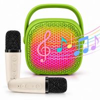 Parlante Karaoke Verde Con 2 Micrófonos Inalámbricos Portátil Para Niños Y Adultos