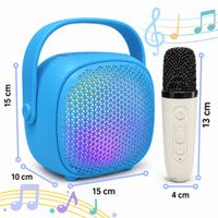 Parlante Karaoke Celeste Con 2 Micrófonos Inalámbricos Portátil Para Niños Y Adultos