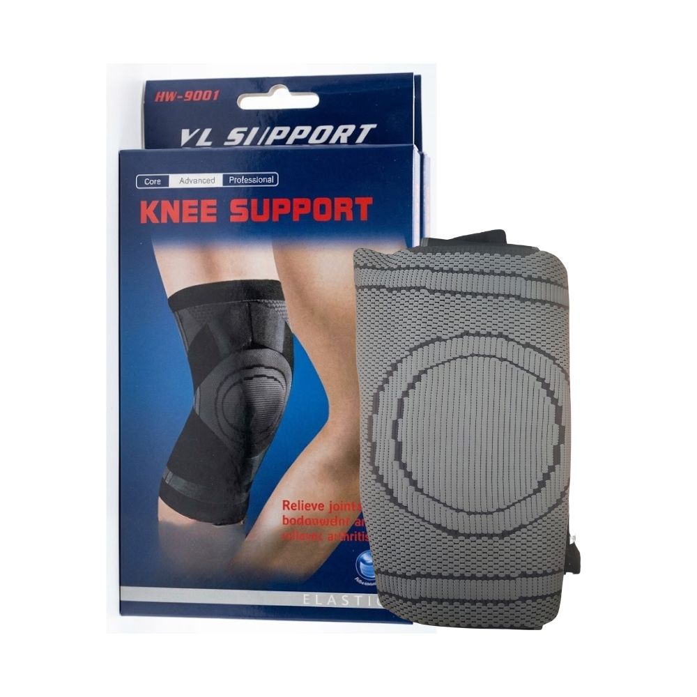 Rodillera de Compresion con Bandas Elasticas Ajustables Negra Knee HW-9001
