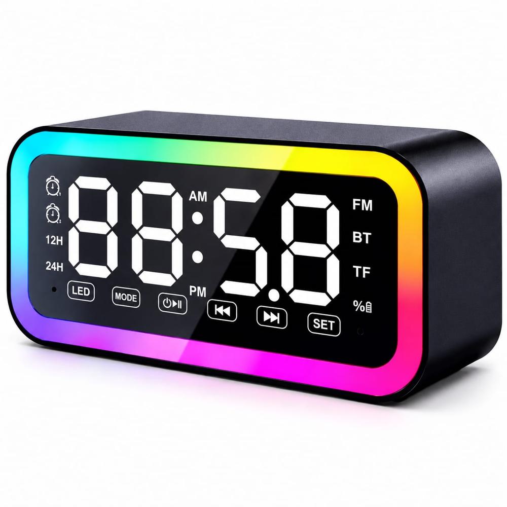 Reloj Digital Parlante Bluetooth RGB con Radio FM Alarma y Pantalla LED