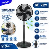 Ventilador Oster de Pedestal 18 pulgadas 75 Watts 3 Velocidades EOSVELIST1631