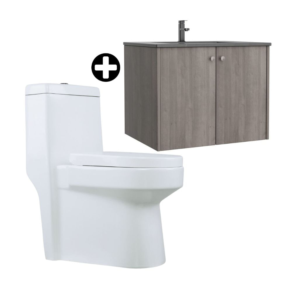 COMBO: Inodoro Cerámico One Piece Antártico Brillante Orange + Vanitorio Concret con Lavatorio Piedra Sinterizada 60cm