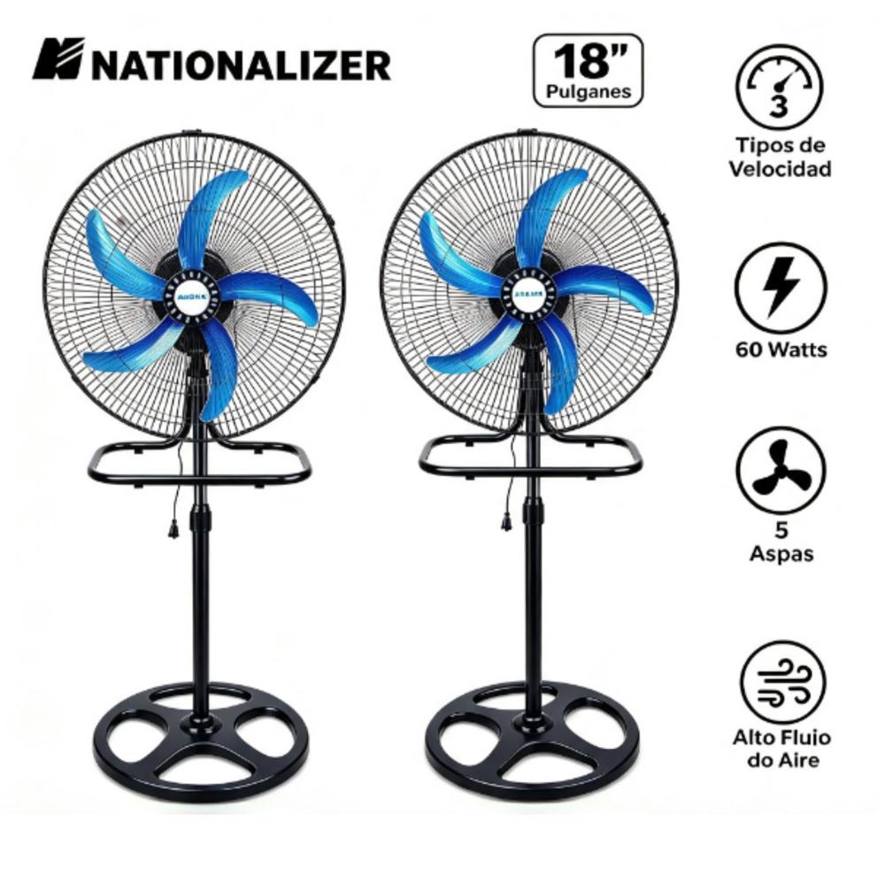 Pack 02 Ventiladores 3 en 1 Nationalizer NNA 45MPT 60 Watts Plateado